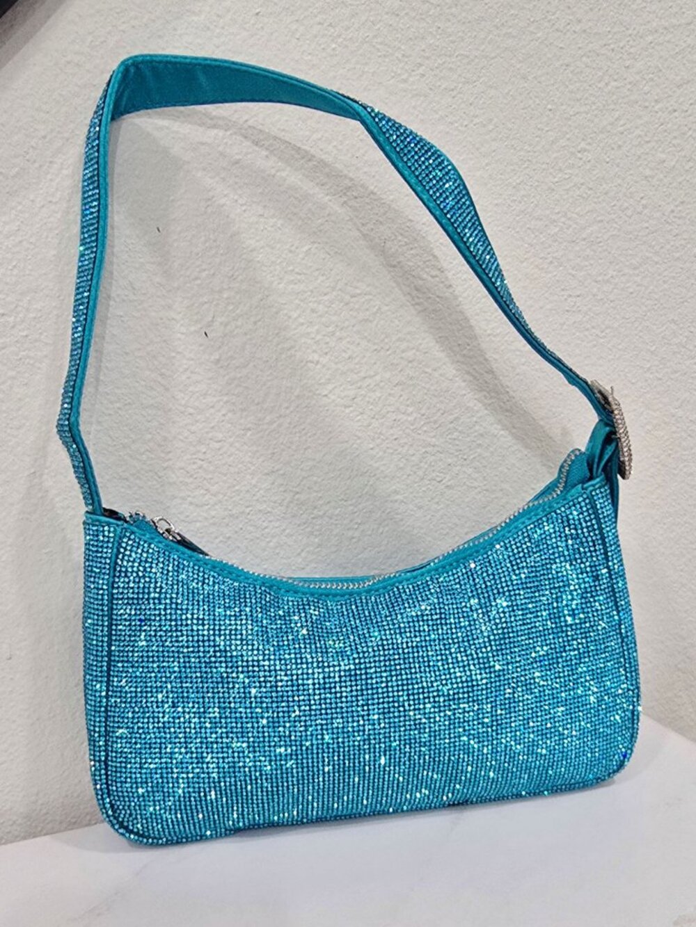 Poster Grl ✦ Aqua Rhinestone Shoulder Bag ✦ Adjustable Belt Strap Sparkling NWT - Picture 3 of 13
